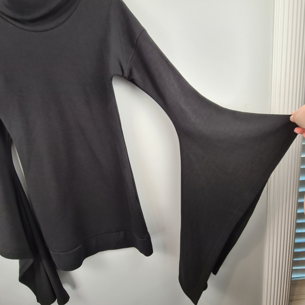 Killstar Black Turtleneck Sweater Dress S Oversized Bell Sleeve Gothic Occult - Picture 2 of 9